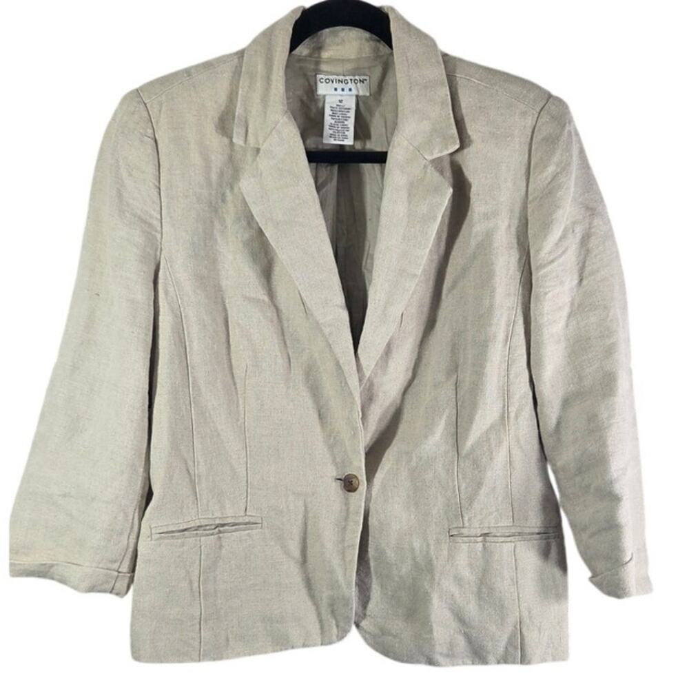 Covington 100 % linen women's beige blazer suit women's‎ size 12